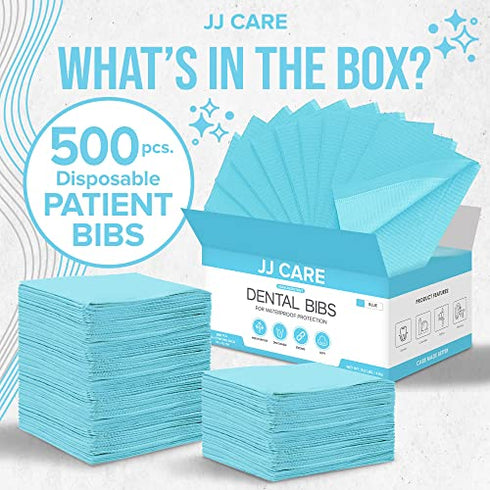 JJ CARE Dental Bibs 13" x 18" (Pack of 125, 250, and 500) - BLUE